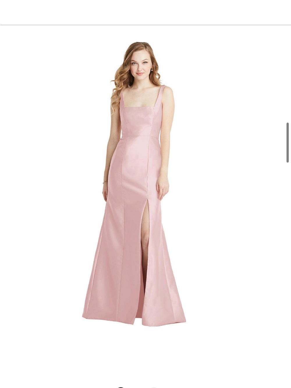 Pink Satin Square-Neck Formal Gown with Front Slit